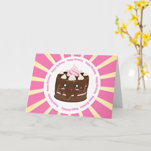 Gefeliciteerde verjaardagschocolade kawaii cake kaart (Gele Bloem)