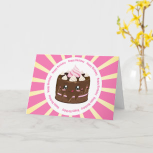 Gefeliciteerde verjaardagschocolade kawaii cake kaart