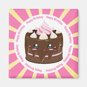 Gefeliciteerde verjaardagschocolade kawaii cake magneet