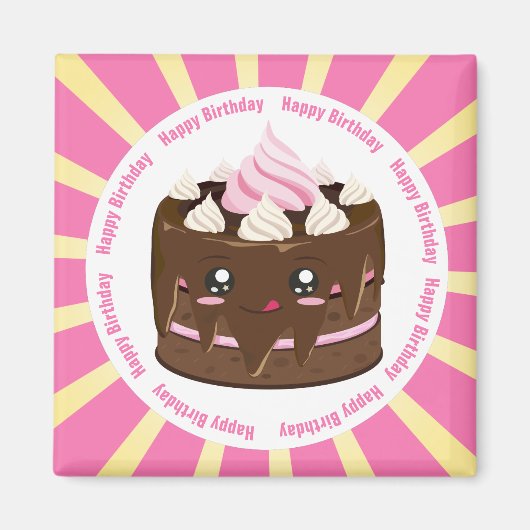 Gefeliciteerde verjaardagschocolade kawaii cake magneet (Voorkant)