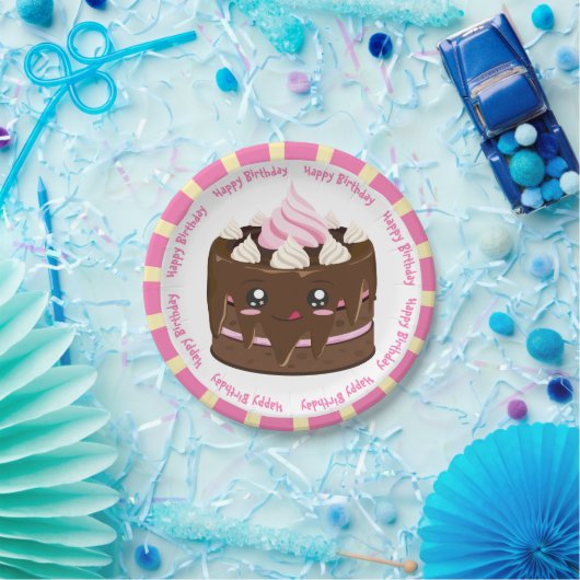 Gefeliciteerde verjaardagschocolade kawaii cake papieren bordje (Feest)