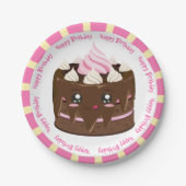 Gefeliciteerde verjaardagschocolade kawaii cake papieren bordje (Voorkant)