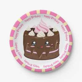 Gefeliciteerde verjaardagschocolade kawaii cake papieren bordje