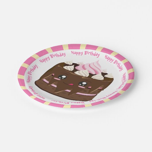 Gefeliciteerde verjaardagschocolade kawaii cake papieren bordje (Gekanteld)