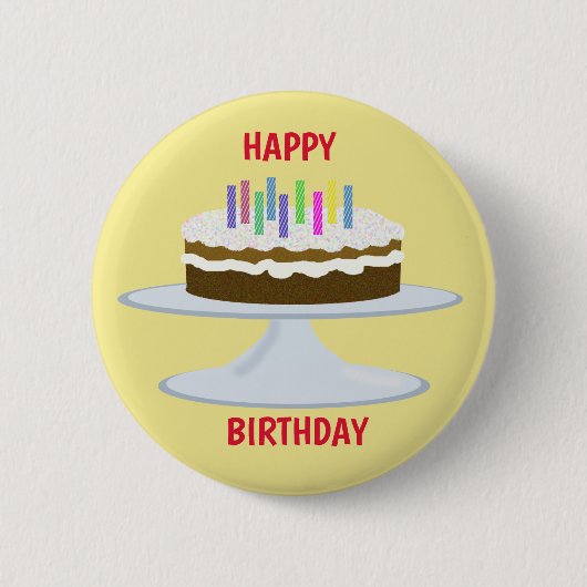 Gefeliciteerde verjaardagstaart, kaarsen ronde button 5,7 cm (Voorkant)
