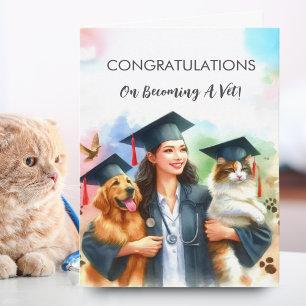 Gefeliciteerde vrouw dierenarts Cute hond & kat  Kaart