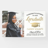 Gefiatteerd 1 Photo White Gold en Black Afstuderen Spandoek (Horizontaal)