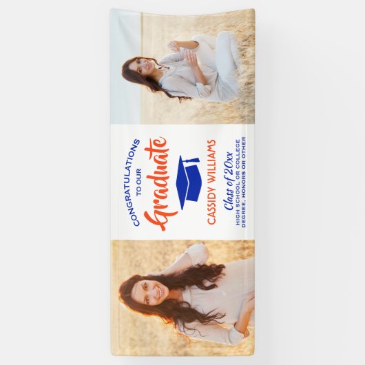 Gefiatteerd 2 Foto modern Oranje en blauw Afstuder Spandoek (Verticaal)