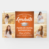 Gefiatteerd 4 Foto Oranje Afstuderen wit & zilver Spandoek (Horizontaal)