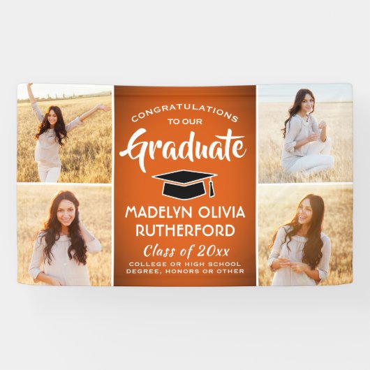Gefiatteerd 4 Foto Oranje zwart-wit Afstuderen Spandoek (Horizontaal)