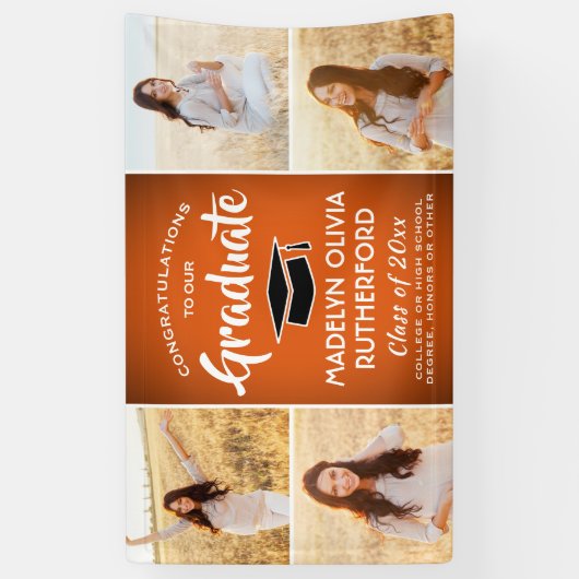 Gefiatteerd 4 Foto Oranje zwart-wit Afstuderen Spandoek (Verticaal)