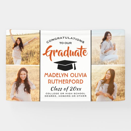 Gefiatteerd 4 Foto Oranje zwart-wit Afstuderen Spandoek (Horizontaal)