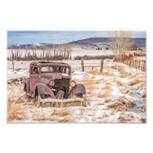 Gefilapideerd Oude Voertuig, Winter, Platteland, B Foto Afdruk