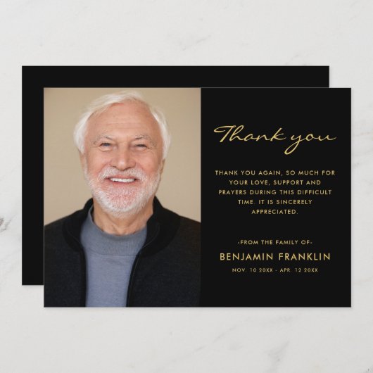 Gefinturaal sympathie voor goud en zwart bedankkaart (Voorkant / Achterkant)