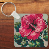 Gefleurde pixel in levendig roze sleutelhanger (Voorkant)