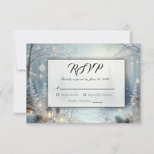 Gefluister van een winterzonnewende RSVP kaartje (Voorkant)
