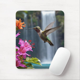 "Gefluister van Natuur: Kolibrie, Waterval, Muismat