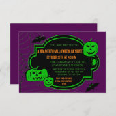 Geformatteerde groene/Paarse pompoenen - 3x5Hallow Kaart (Voorkant / Achterkant)
