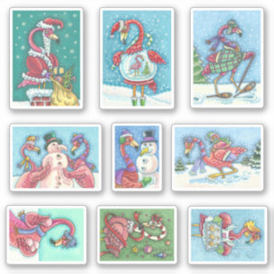 GEFORMULEERDE FUNNY PINK FLAMINGO CHRISTMAS BIRDS STICKER