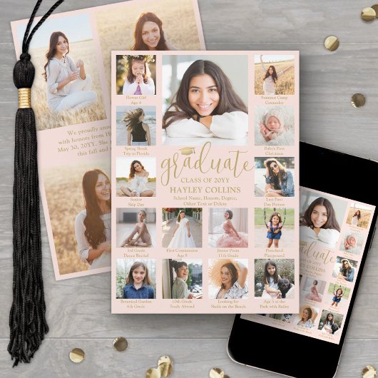 Gefotografeerde Fotocollage Blush Roze Goud Afstud Aankondiging