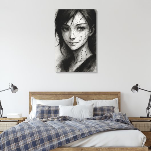 Gefractureerde Glimlach – Gekraakte Porseleinen In Canvas Afdruk (Insitu (Slaapkamer))