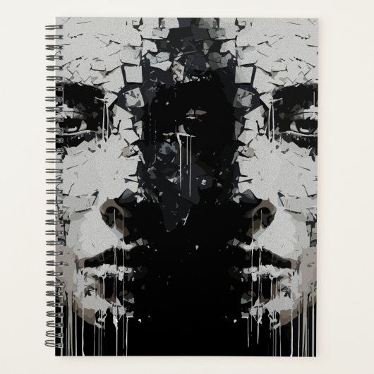 Gefragmenteerd Gezicht: Donkere Abstracte Expressi Planner (Voorkant)