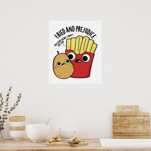 Gefrituurd en vooroordeel grappige frietjes woords poster (Keuken)