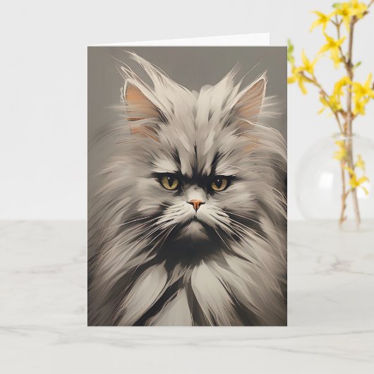 Gefrustreerde Kitty Kat Wit Grijs Heeft Nu Koffie Kaart (Gele Bloem)