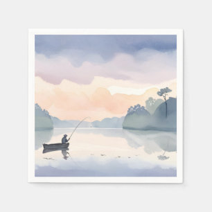 Gegaan vissen Lake Airy Watercolor Schilderij Servet
