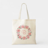 Gegarbleekte pioenrozen bloemenkrans gepersonalise tote bag (Achterkant)