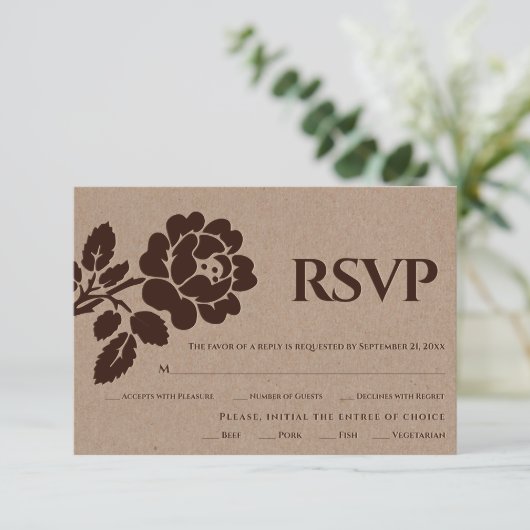  gegaufreerd kraftpapier voor rozen, trouwe bruilo RSVP kaartje (Staand voorkant)