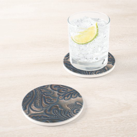  gegaufreerd leder zandsteen onderzetter (Zijkant)