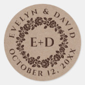  gegaufreerd roos, kraftpapier bruiloft ronde sticker (Voorkant)