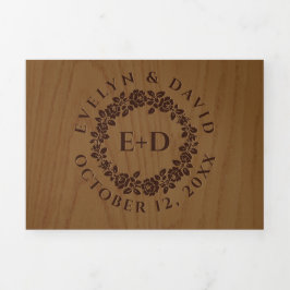  gegaufreerd roos, trouwe bruiloft drieluik uitnodiging