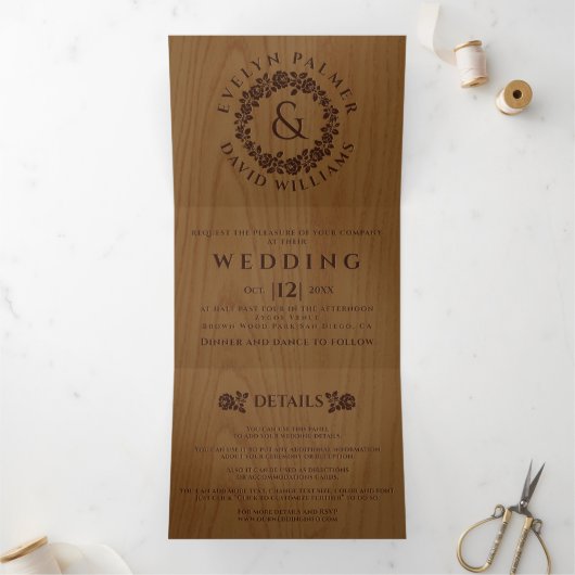 gegaufreerd roos, trouwe bruiloft drieluik uitnodiging (Binnen)