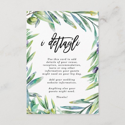 Gegevens betreffende de bruiloft Italië Florence Informatiekaartje (Voorkant)