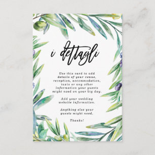 Gegevens betreffende de bruiloft Italië Florence Informatiekaartje