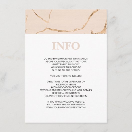Gegevens betreffende het roze en goudmarmer/info-k informatiekaartje (Voorkant)