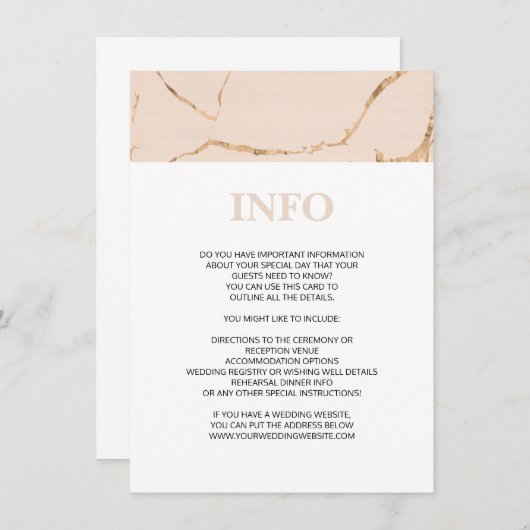 Gegevens betreffende het roze en goudmarmer/info-k informatiekaartje (Voorkant / Achterkant)