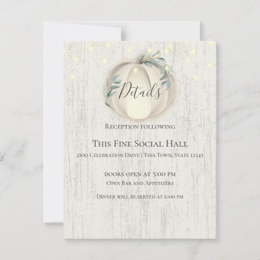 Gegevens en informatie over pompoen en String Ligh Kaart (Voorkant)