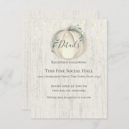 Gegevens en informatie over pompoen en String Ligh Kaart (Voorkant / Achterkant)