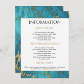 Gegevens over blauwe goudmarmer bruiloft informatiekaartje (Voorkant / Achterkant)