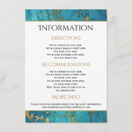 Gegevens over blauwe goudmarmer bruiloft informatiekaartje