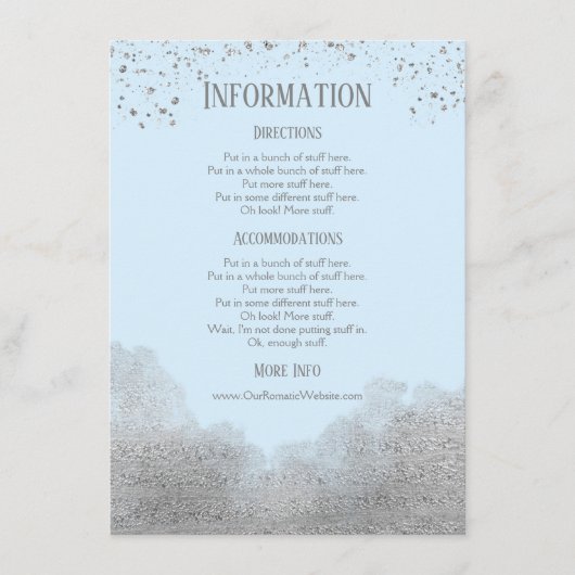 Gegevens over blauwe zilver Confetti bruiloft Informatiekaartje (Voorkant)