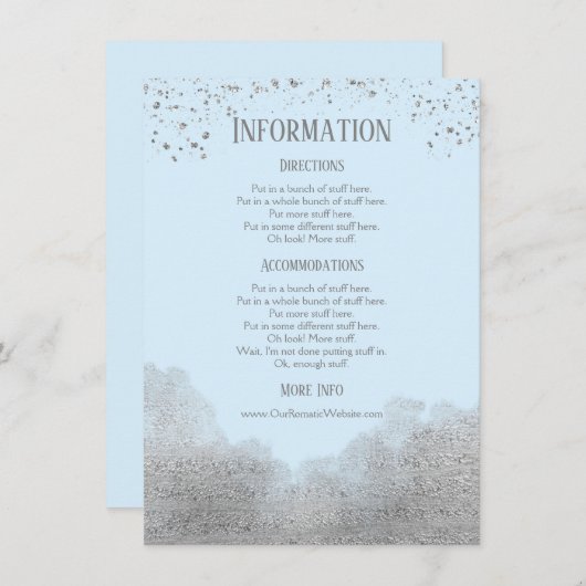 Gegevens over blauwe zilver Confetti bruiloft Informatiekaartje (Voorkant / Achterkant)