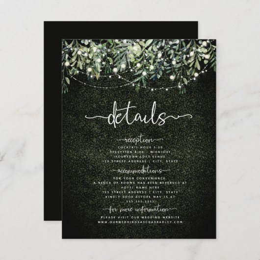 Gegevens over botanische bruiloft Greenery String  Informatiekaartje (Voorkant / Achterkant)