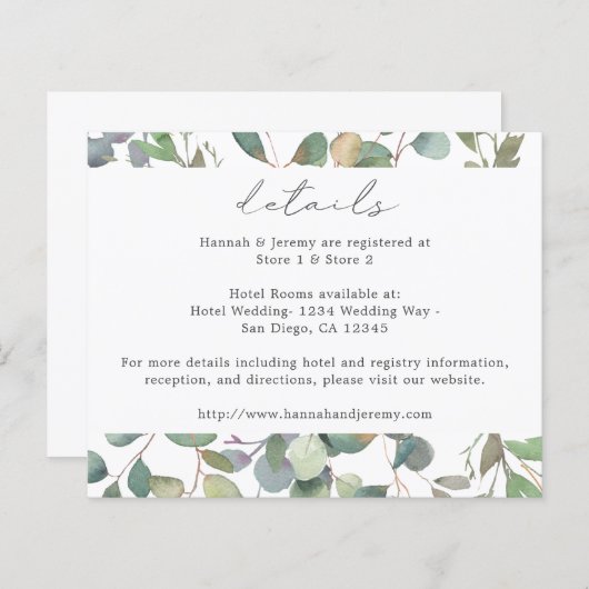 Gegevens over budgettaire bijtende eucalyptus (Voorkant / Achterkant)