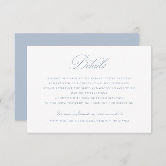 Gegevens over de blauwe bruiloft in Elegant Callig Kaart (Voorkant / Achterkant)