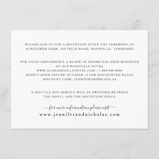 Gegevens over de bruiloft in Elegant White Floral Informatiekaartje (Achterkant)