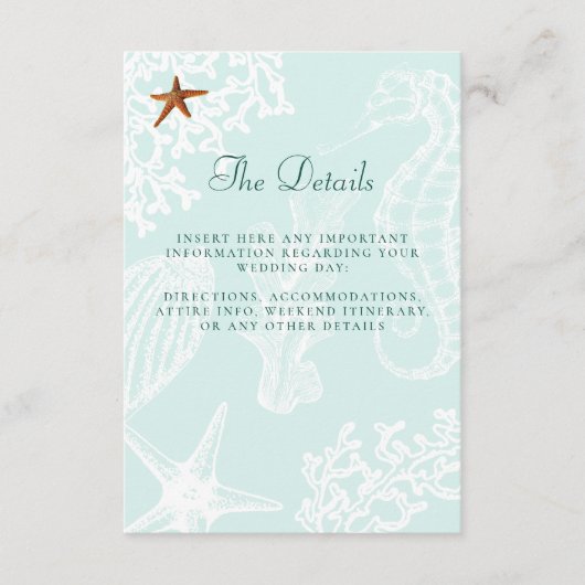 Gegevens over de bruiloft van kuststrand invoegen informatiekaartje (Voorkant)